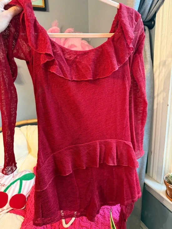Fashion Nova Red Off-Shoulder Ruffle Romper - Picture 5 of 7